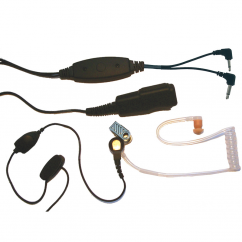Sluchátko do ucha s transparentním zvukovodem (security) AE 31-PT07, in-line mikrofon, samostatné PTT (3.5/2.5 mm jack, rohový)