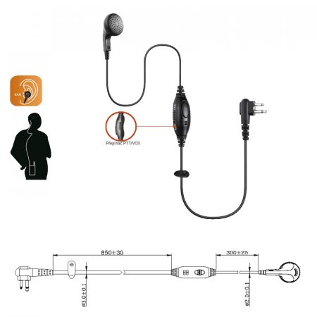 Sluchátko do ucha, in-line mikrofon s PTT pro CP Commercial/DP1400/R2